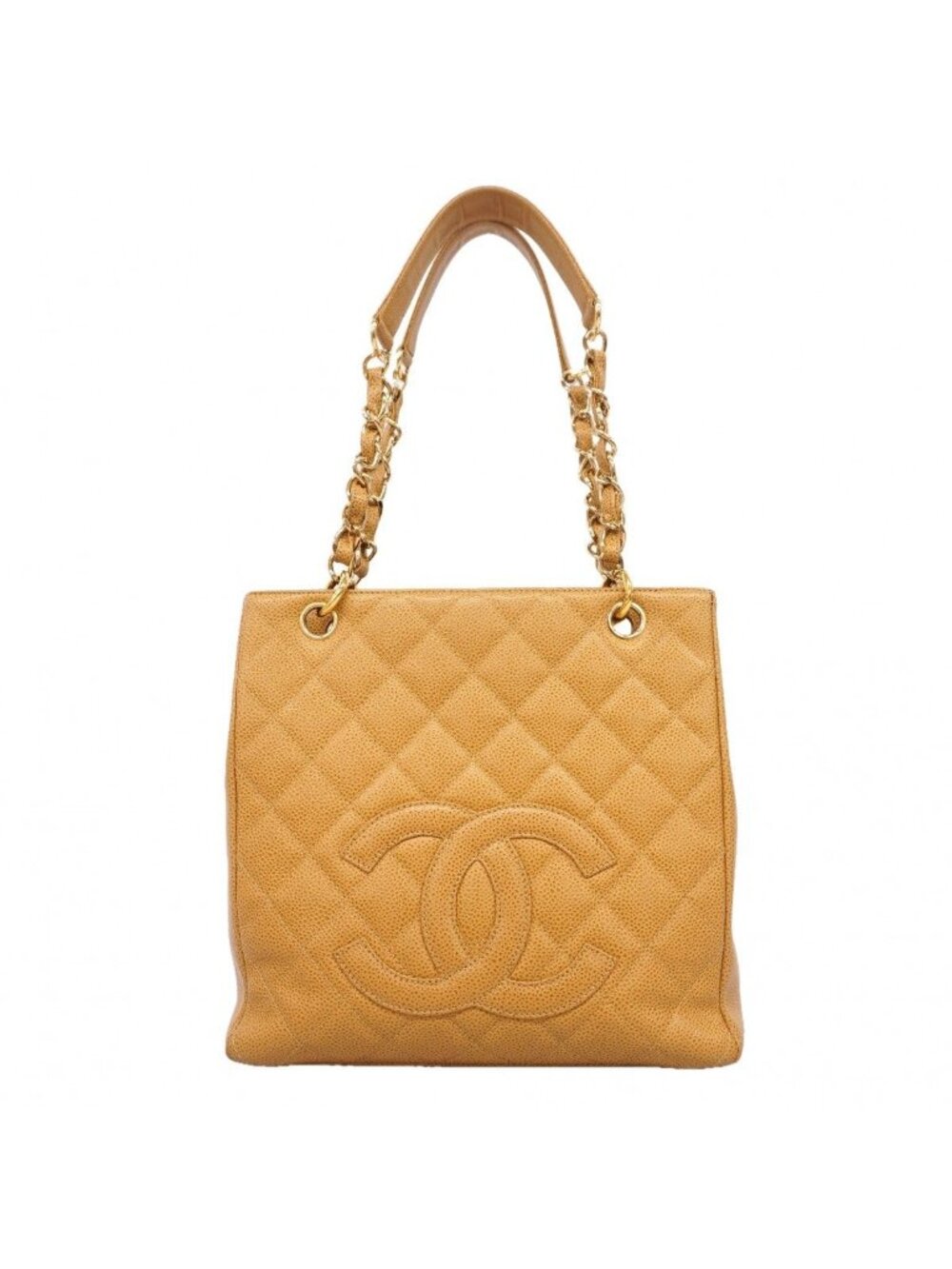 Chanel Chain Tote Quilted Caviar Leather Brown Gold